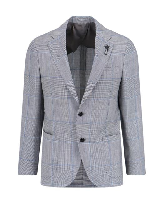 Lardini Gray Single-Breasted Checked Blazer for men