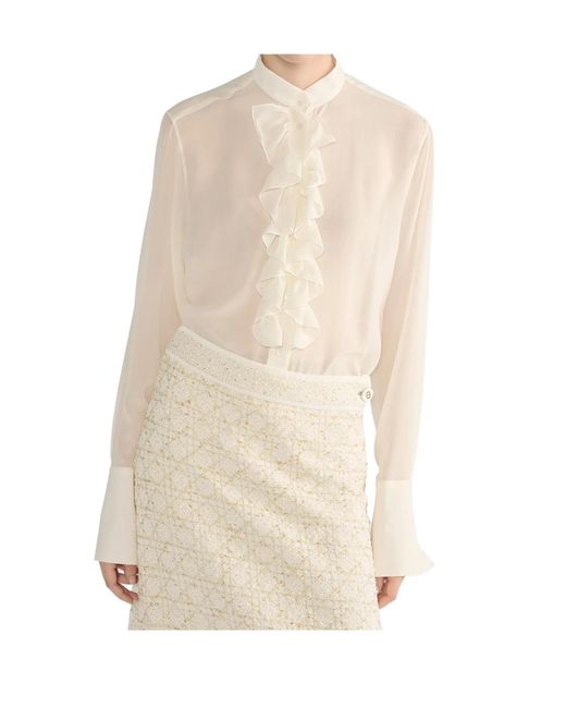 Dior White Blouse With Ruffled Neckline