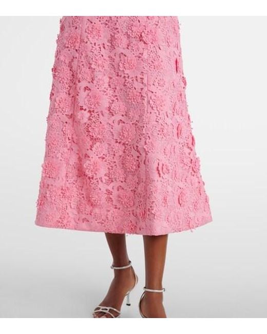 Leo Pink Odette Floral Lace Midi Dress