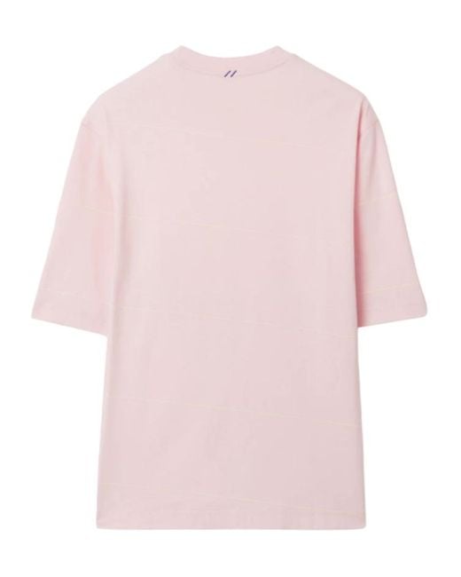 Burberry Pink Equestrian Knight-Embroidered Striped T-Shirt for men