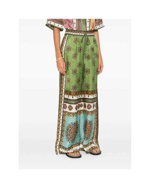 ALÉMAIS Green Drawstring Floral-Print Trousers