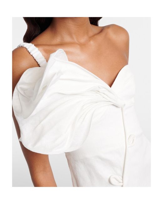 Farm Rio White Floral-Appliqué Linen Minidress