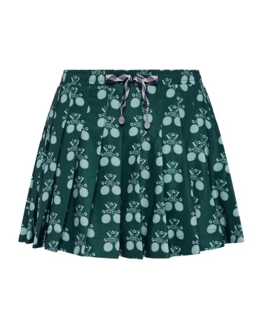 The Upside Green Racquet-Patterned Pleated Miniskirt