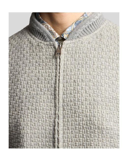 Etro Gray Chunky Knitted Bomber Jacket for men
