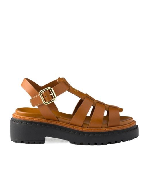 Prada Brown Buckle-Fastened Monolith Sandals