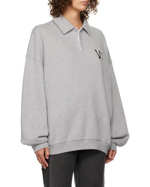 we11done Gray Polo Collar Logo Sweater for men