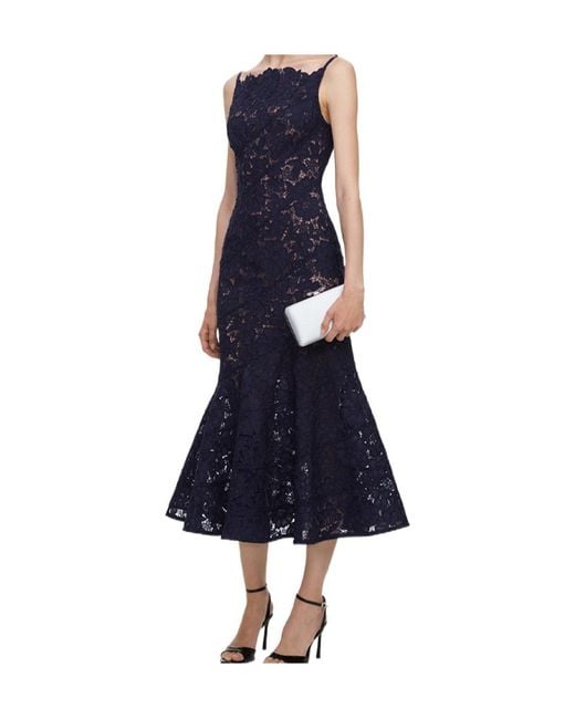Self-Portrait Blue Spiral Lace Midi Dress