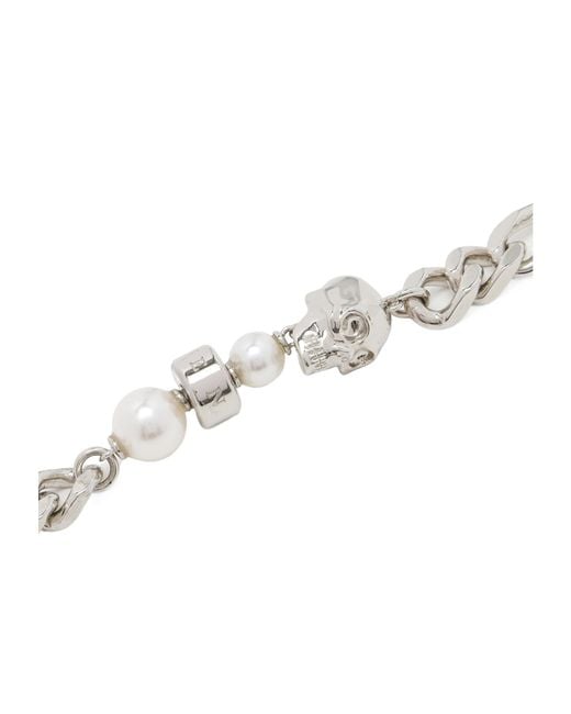 McQueen Metallic Skull Embellished Bracelet for men