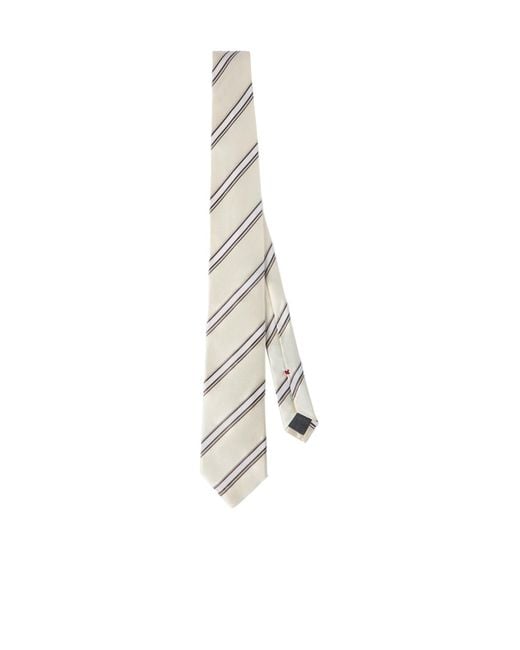 Brunello Cucinelli White Regimental Stripe Silk And Cotton Tie for men