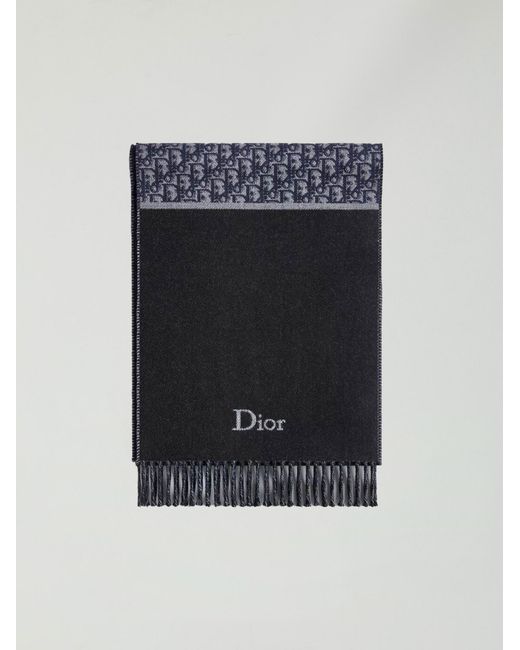 Dior Blue Oblique Double-Faced Scarf for men