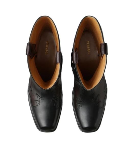 Versace Black Sylvester Harness Western Boots for men