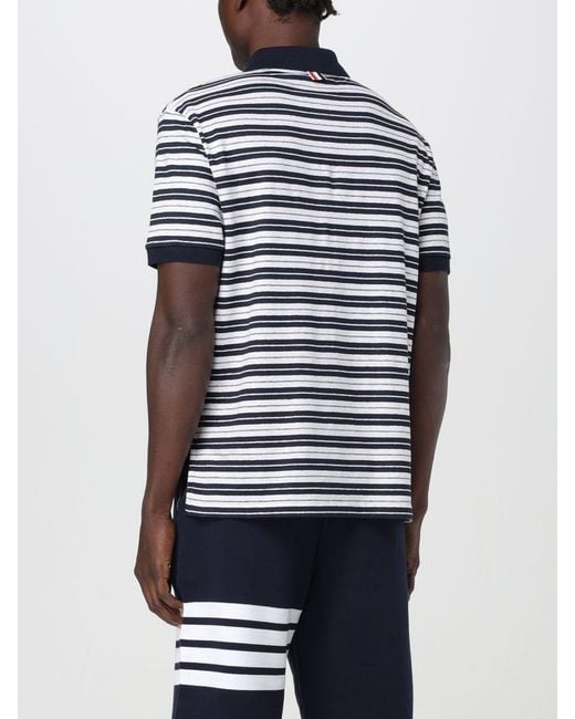 Thom Browne Blue Striped Short-Sleeved Polo Shirt for men