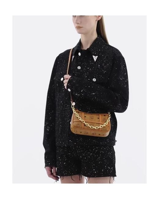 MCM Brown Delmy Logo Printed Shoulder Bag