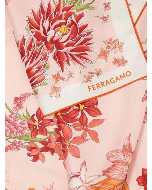 Ferragamo Pink Spring Print Silk Scarf