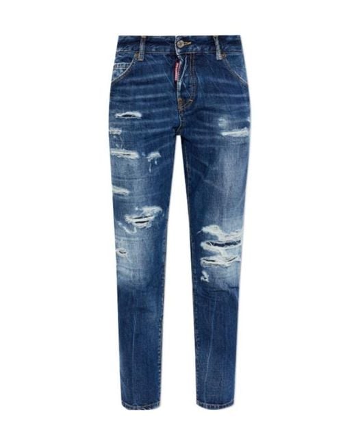 DSquared² Blue Distressed Teddy Jeans