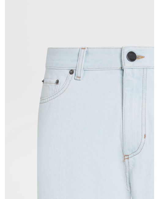 Zegna Blue Roccia Bleached Cotton Jeans for men