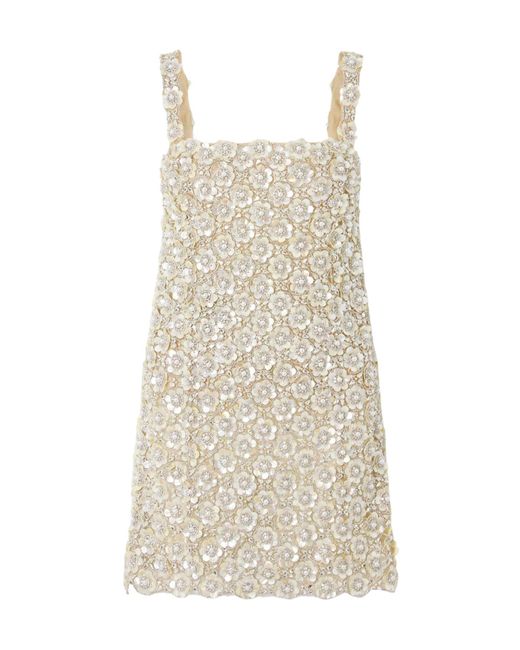 Oscar de la Renta Natural Embroidered Mini Dress