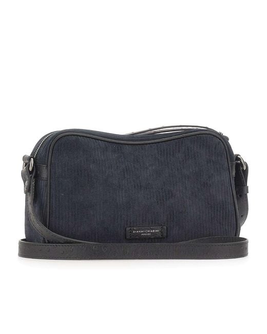 Gianni Chiarini Blue Cora Ribbed Suede Shoulder Bag