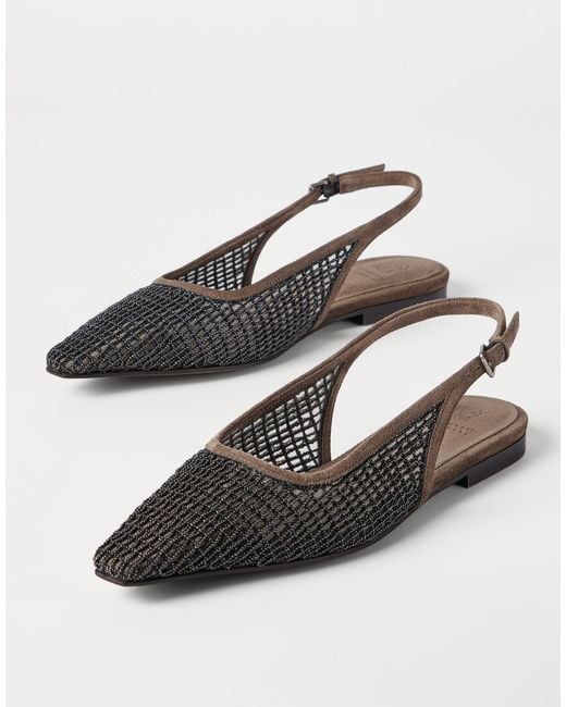 Brunello Cucinelli Brown Pointed Toe Slingback Flats
