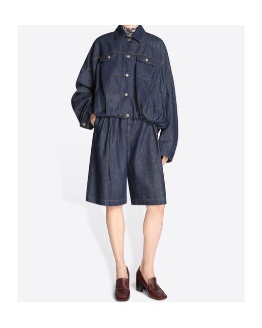 Dries Van Noten Blue Gathered Denim Jacket
