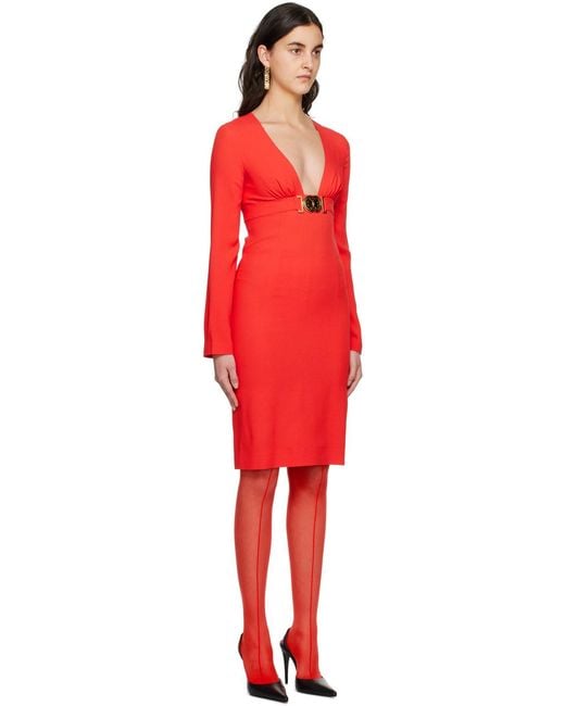 Moschino Red V-Neck Medium-Length Dress