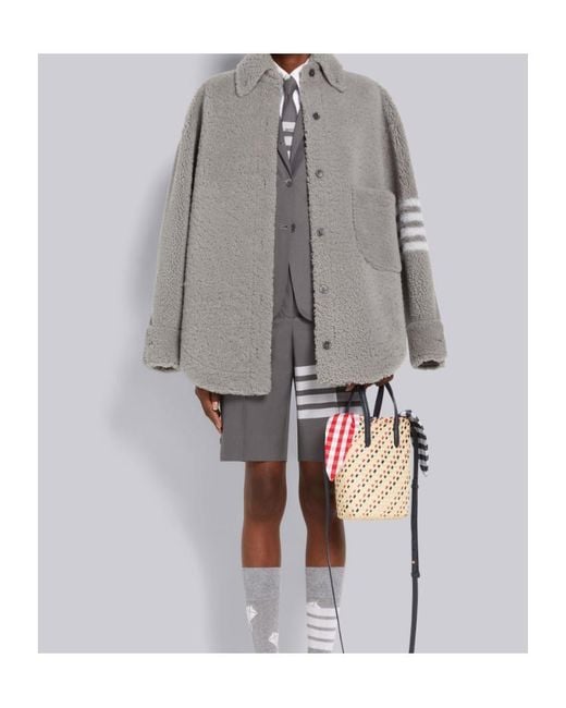 Thom Browne Gray 4-Bar Buttoned Oversized Shirt Jacket