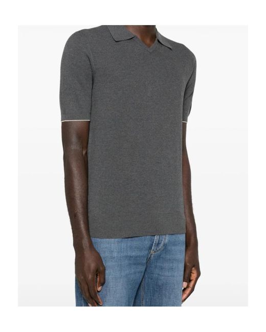 Brunello Cucinelli Gray V-Neck Knitted T-Shirt for men