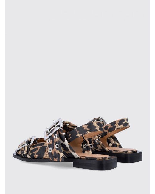 Ganni Brown Animal Print Flat Sandals