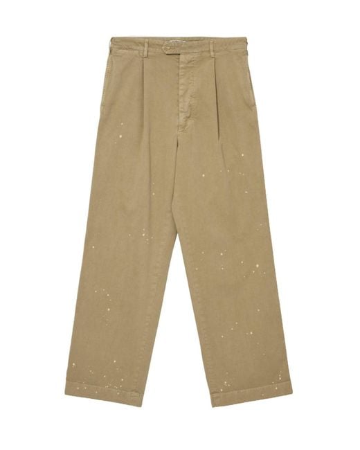 Auralee Green Paint-Splatter Straight Leg Pants for men