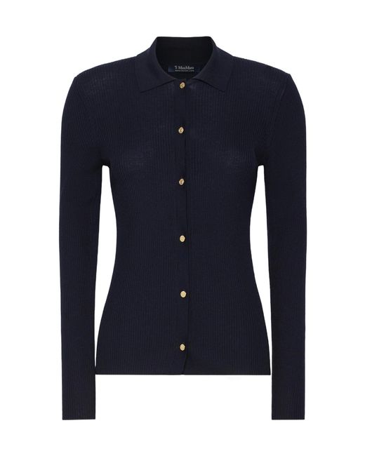 Max Mara Blue Collared Long-Sleeved Knit Sweater