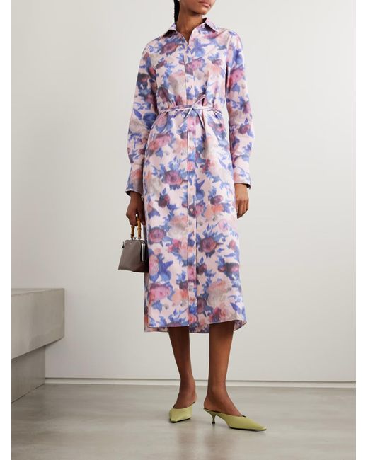 Erdem Purple Tie-Waist Printed Shirt Dress