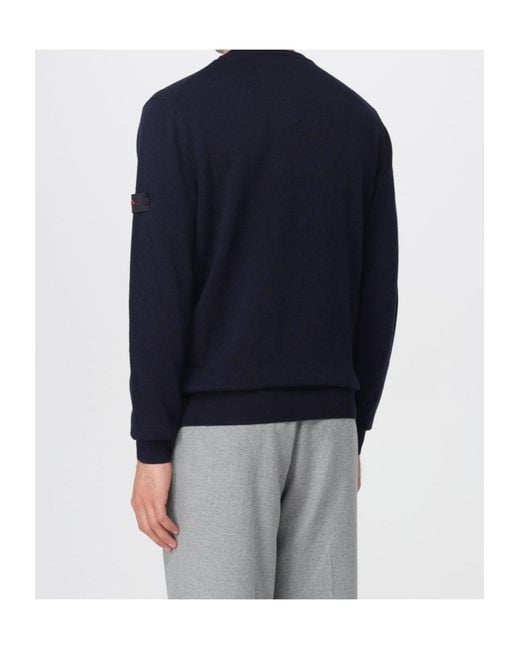 Peuterey Blue Long-Sleeved Knitted Pullover for men