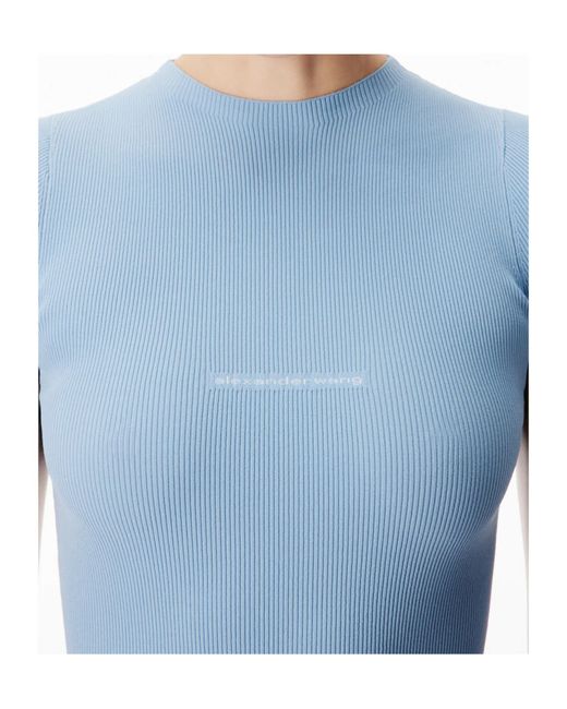 Alexander Wang Blue Jacquard-Logo Short-Sleeve Mini Dress