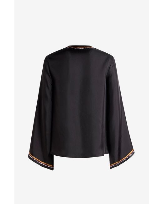 Etro Black Keyhole Blouse With Flared Sleeves