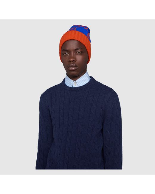Gucci Blue Gg Knit Wool Hat for men