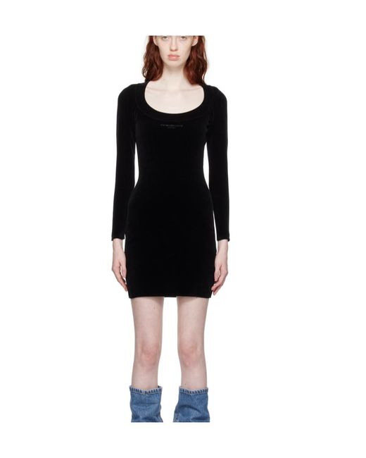 Alexander Wang Black Logo Embroidered Long-Sleeved Dress