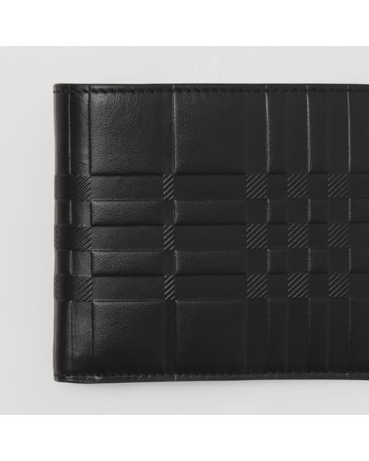 Burberry Black International Embossed Check Leather Wallet for men