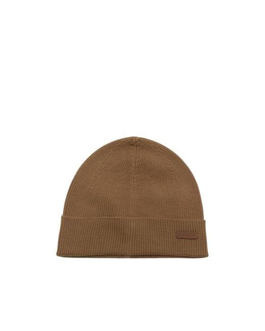 Saint Laurent Brown Ribbed Wool Beanie