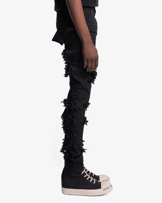 Rick Owens Black Pocket Imitation Old Denim Trousers for men