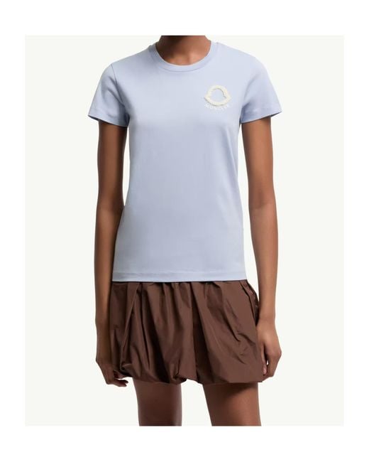 Moncler Blue Embroidered Logo Crewneck T-Shirt