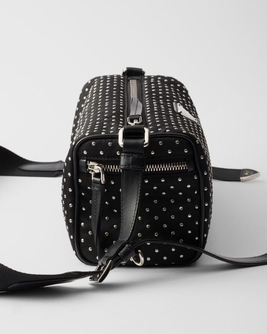 Prada Re-Nylon Bag With Studs in Black | Lyst