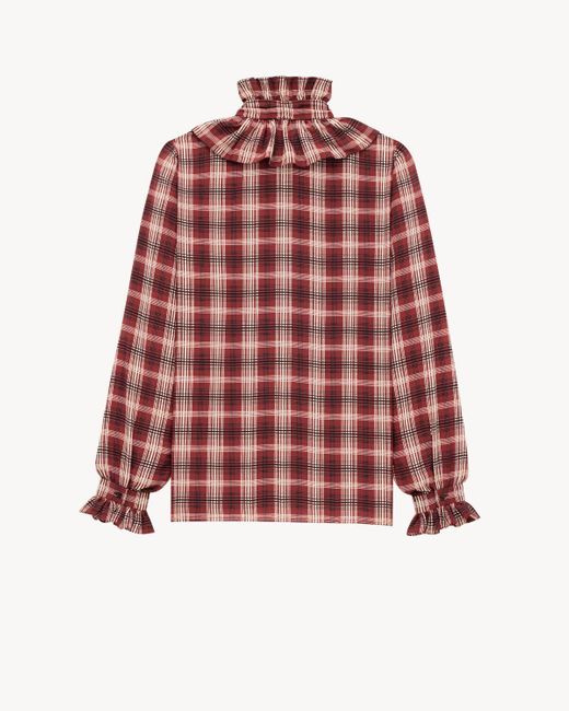 Saint Laurent Checkered Ruffle Detailed Shirt