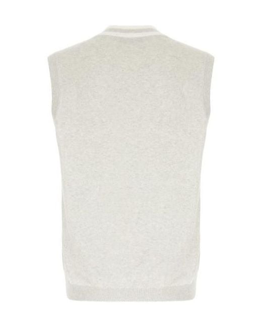 Brunello Cucinelli White V-Neck Logo Embroidered Vest for men