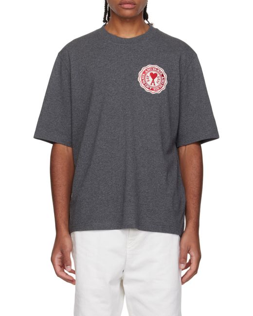 AMI Gray Logo-Patch Oversized T-Shirt for men