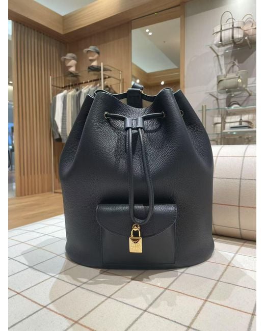 Loro Piana Black Drawstring Leather Backpack