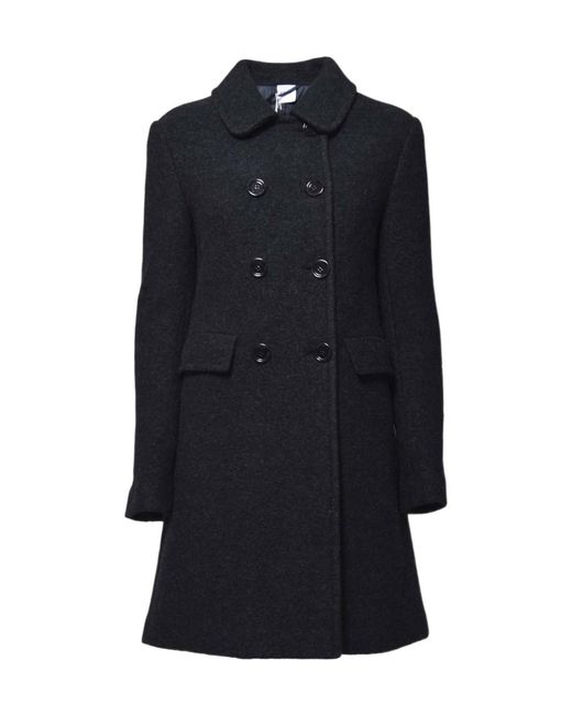 Aspesi Blue Double-Breasted Wool Coat