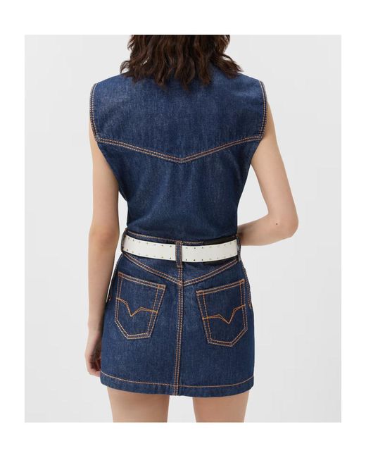 Versace Blue Sleeveless Denim Shirt Dress