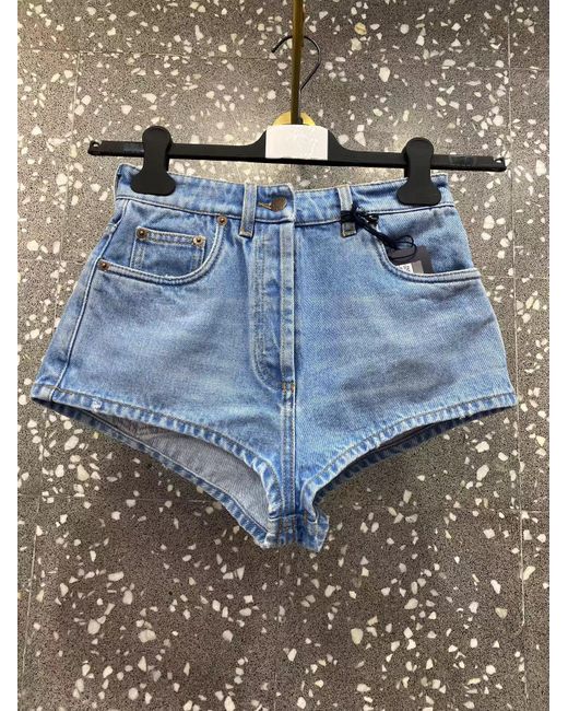 Prada Blue Triangle-Logo Denim Shorts
