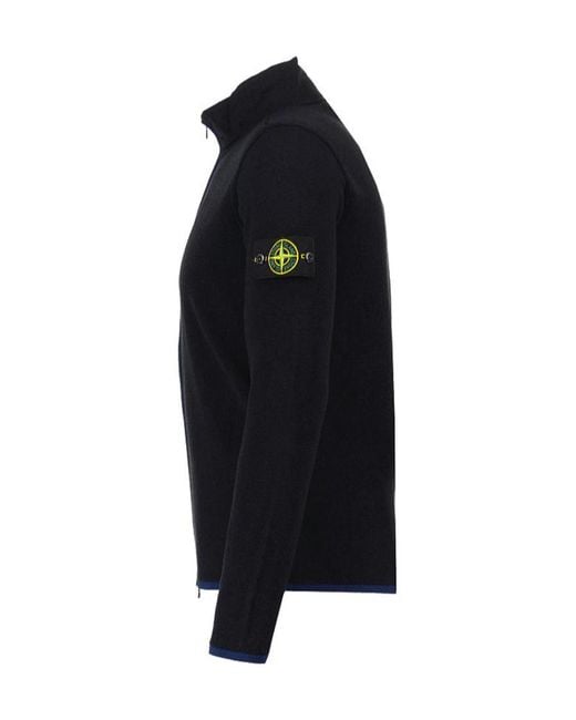 Stone Island Blue Compass-Patch High-Neck Zipped Cardigan for men
