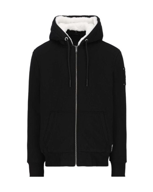 Moose Knuckles Black Logo-Plaque Drawstring Zipped Hoodie for men
